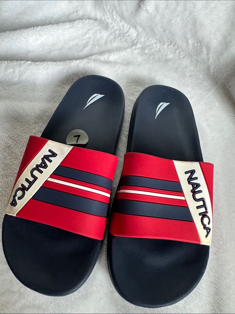 Nautica Red Navy White Slide Sandals with Logo Strap